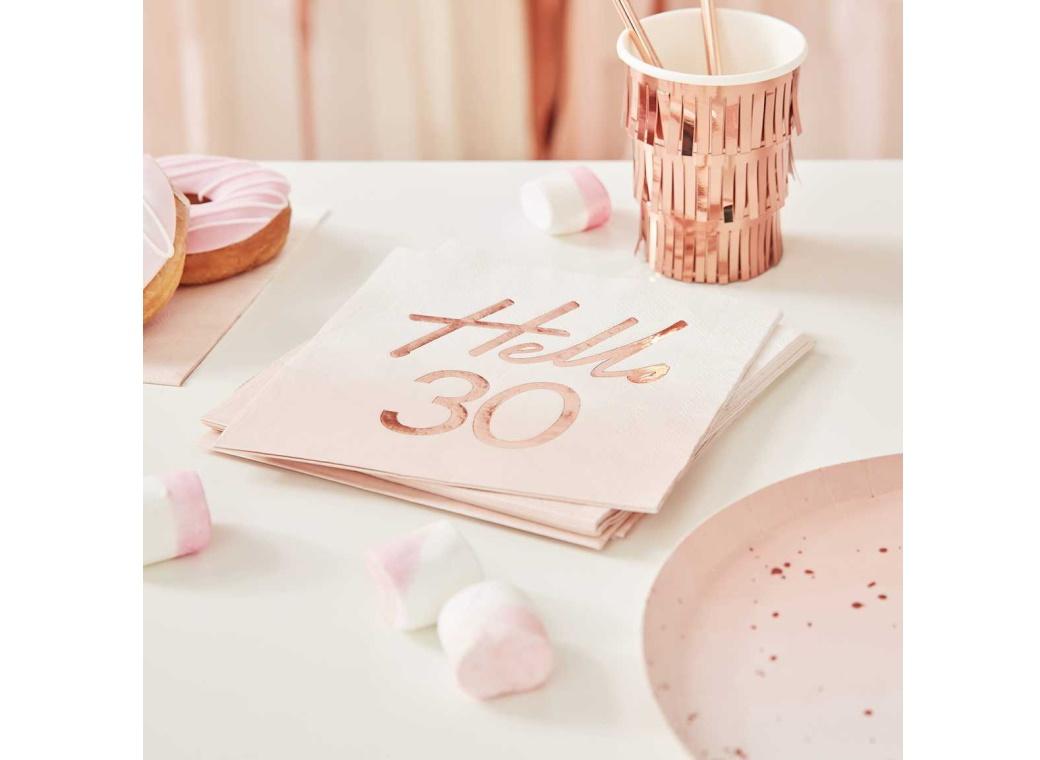 Hello 30 Rose Gold Napkins 16pk