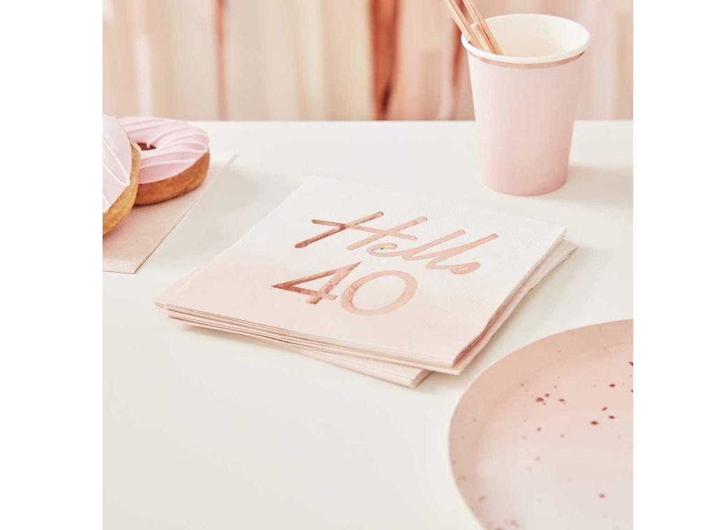 Hello 40 Rose Gold Napkins 16pk