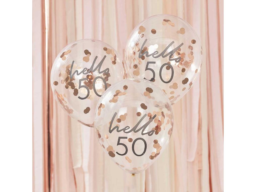 Hello 50 Rose Gold Confetti Balloons 5pk