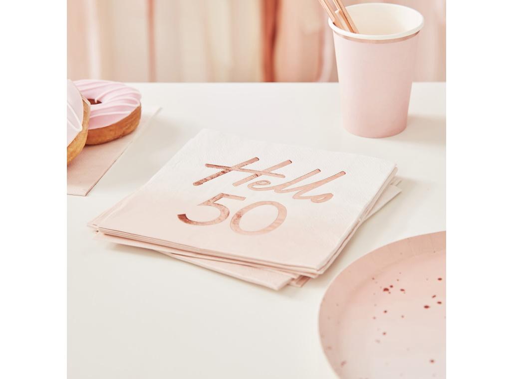 Hello 50 Rose Gold Napkins 16pk