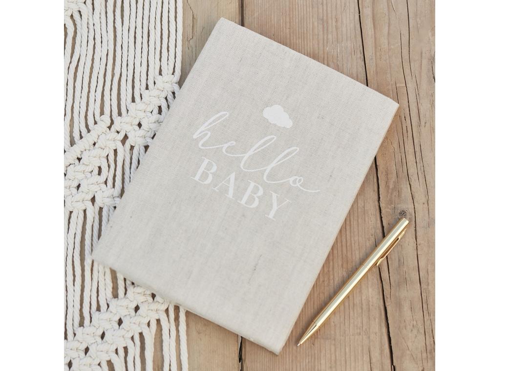 Hello Baby Linen Baby Journal Book