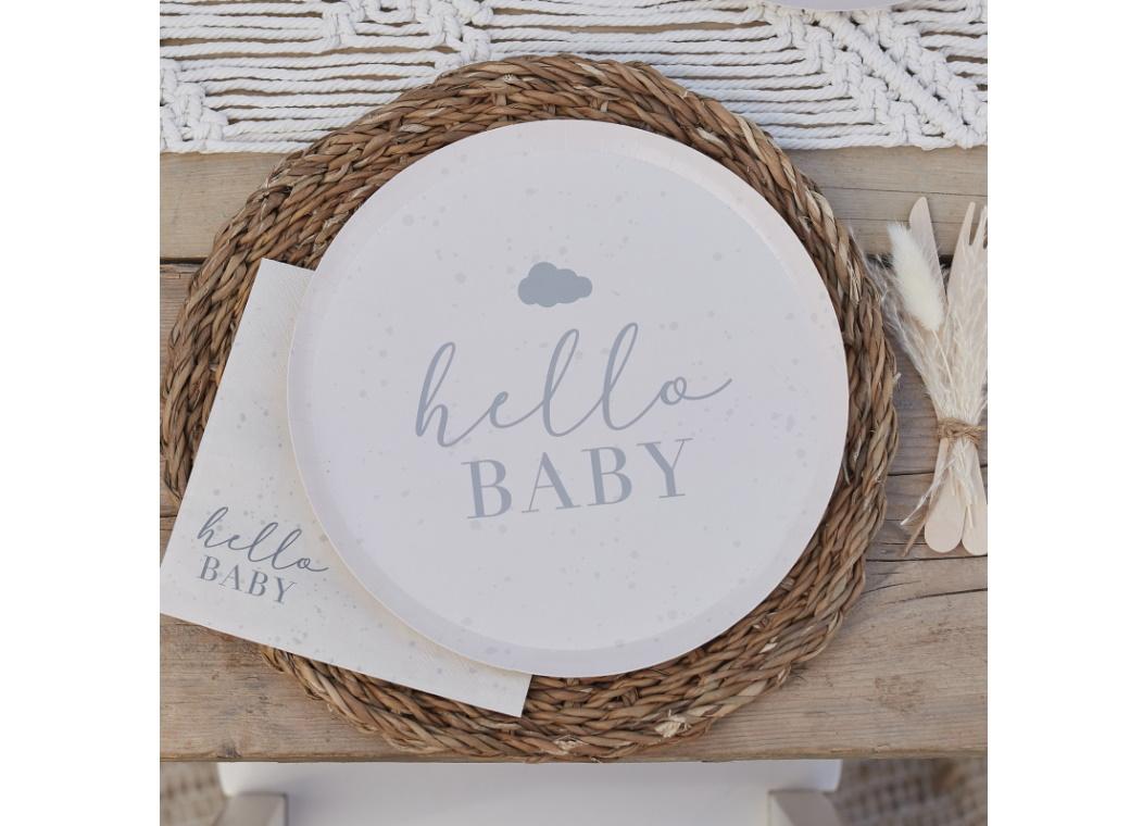 Hello Baby Neutral Baby Shower Plates 8pk