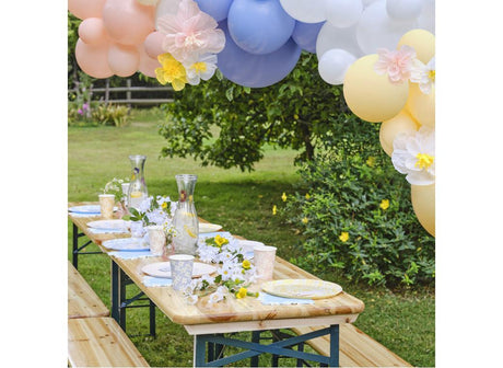 Hello Spring Pastel Balloon Arch with Flowers