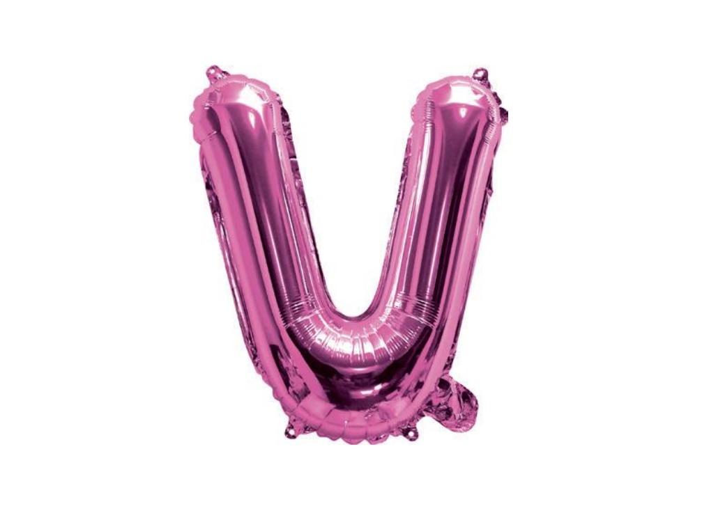 Mini Hot Pink Foil Balloon - Letter V