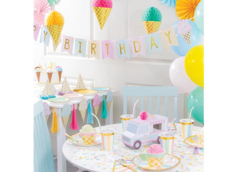 Ice Cream Party Happy Birthday Banner