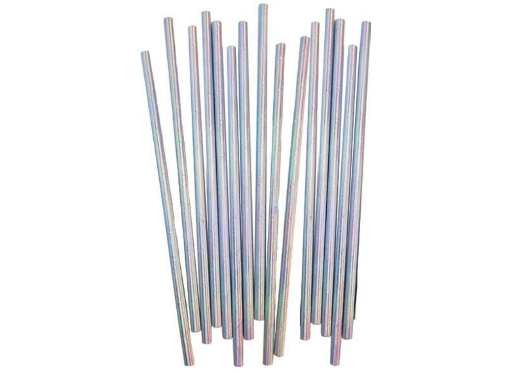 Paper Straws Silver Iridescent 20pk