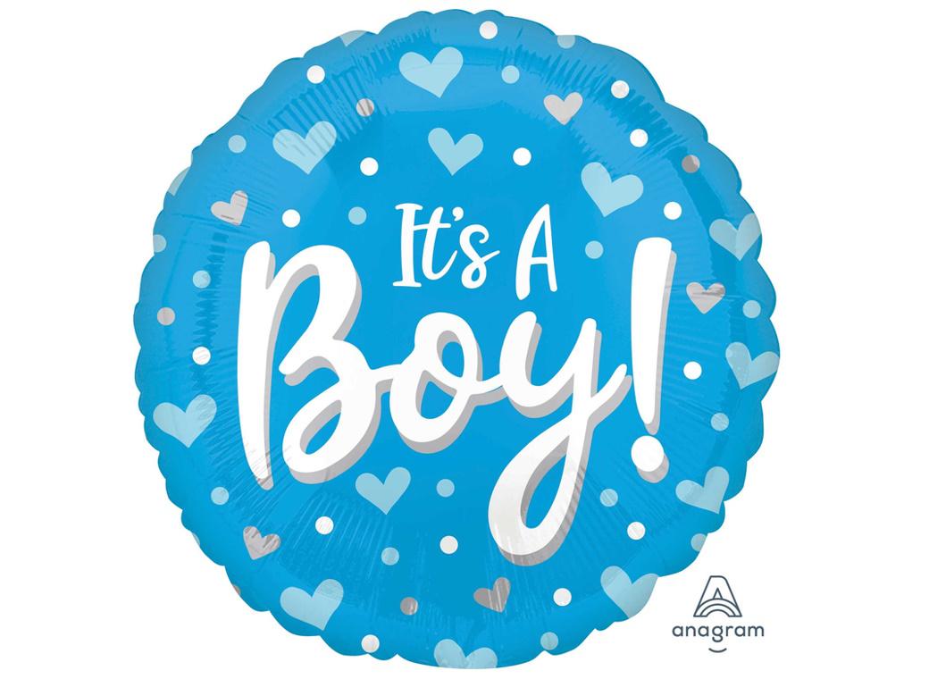 It's A Boy Hearts Foil Balloon