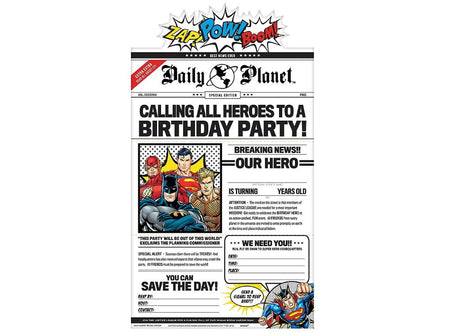 Justice League Deluxe Invitations 8pk