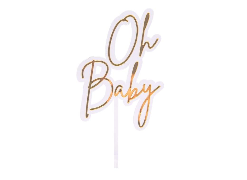 Oh Baby Layered Cake Topper - Gold/Clear