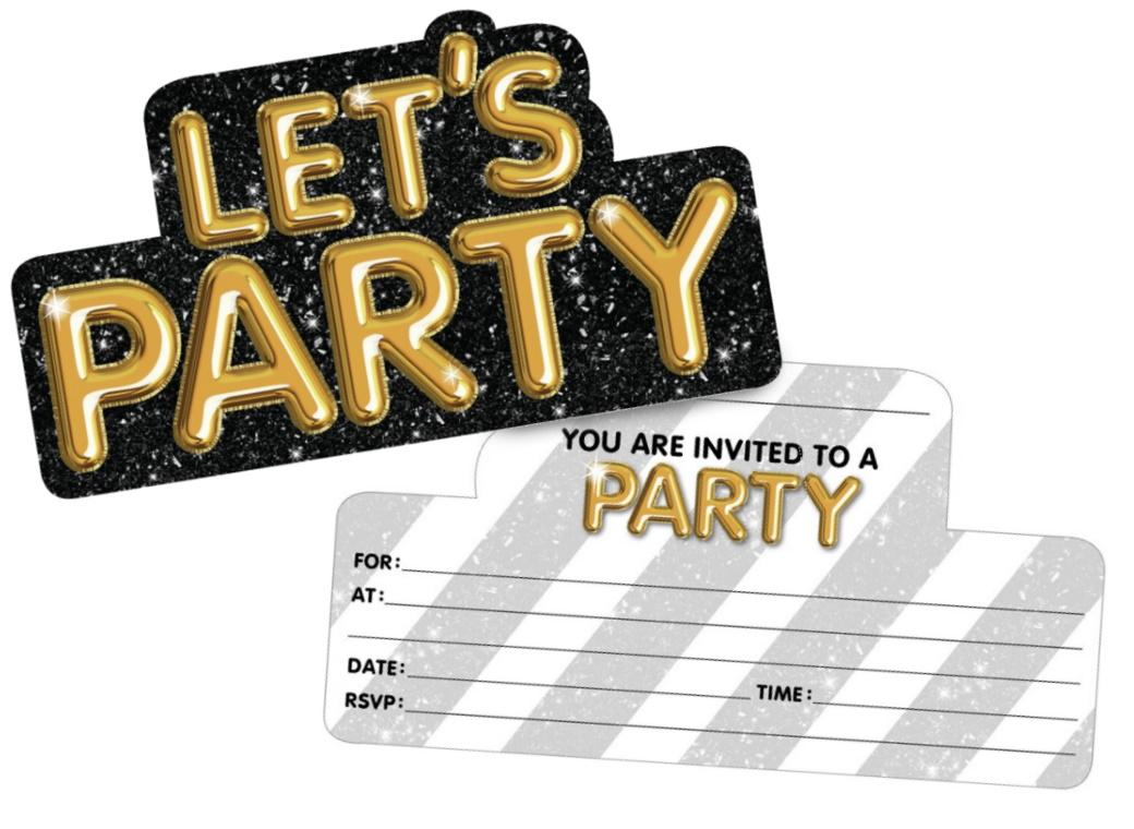 Let's Party Gold Invitations 8pk