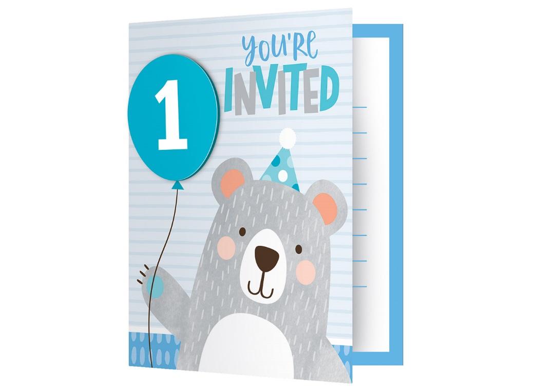 Lil Bear 1st Birthday Invitations 8pk