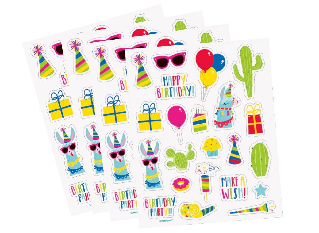 Llama Birthday Sticker Sheets 4pk