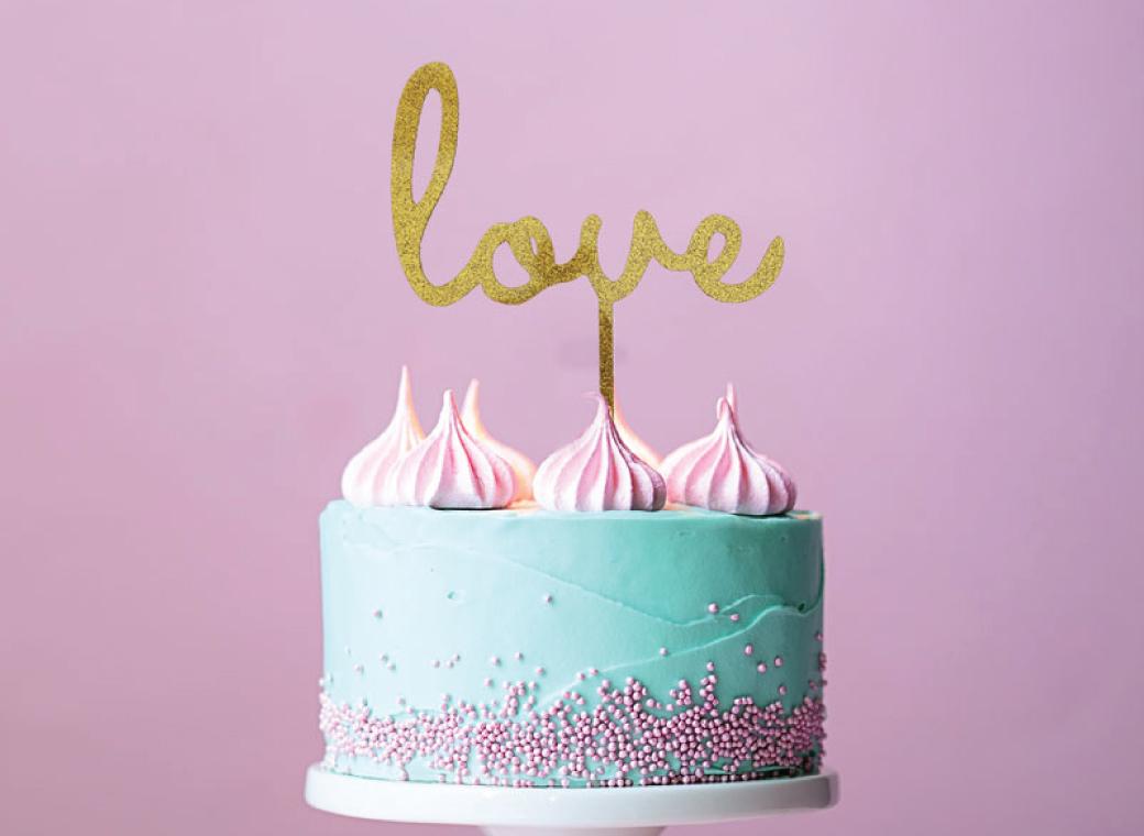 Gold Glitter Love Cake Topper