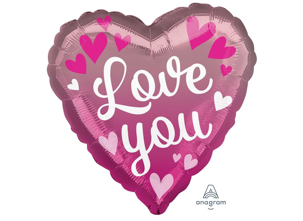 Love You Pink Ombre Heart Foil Balloon