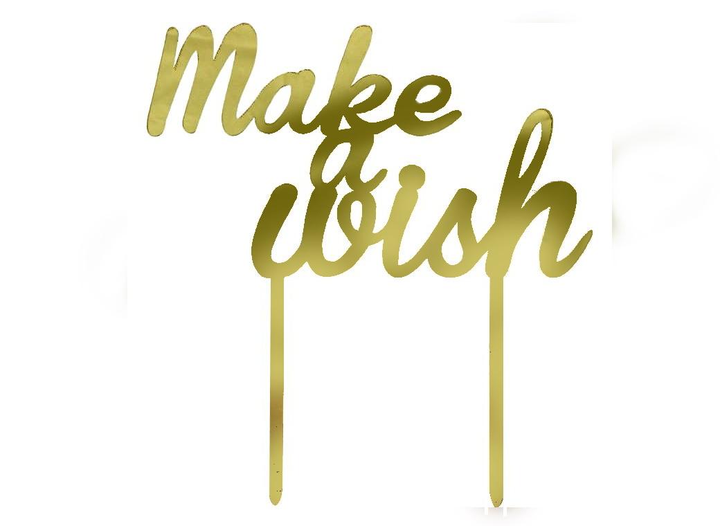 Make A Wish Gold Acrylic Cake Topper