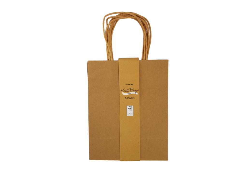 Kraft Gift Bags Medium 5pk - Natural