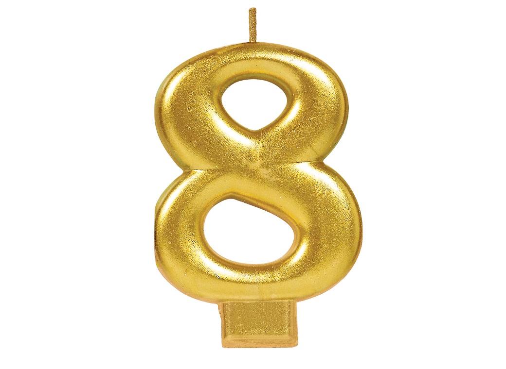 Metallic Gold Candle - Number 8