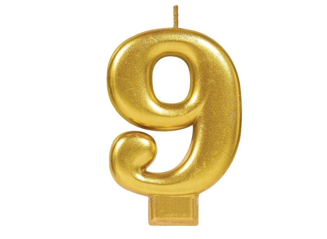 Metallic Gold Candle - Number 9