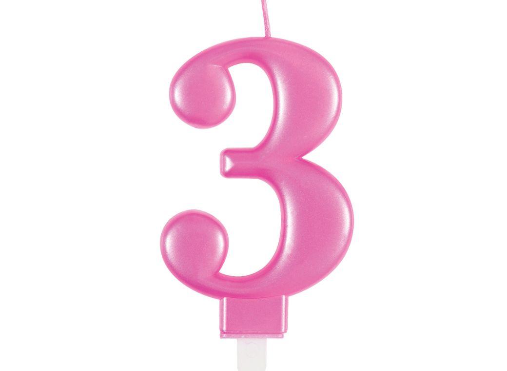 Metallic Pink Candle - Number 3