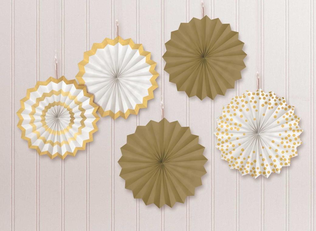 Gold & White Mini Paper Fans 6pk