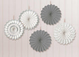 Silver & White Mini Paper Fans 6pk