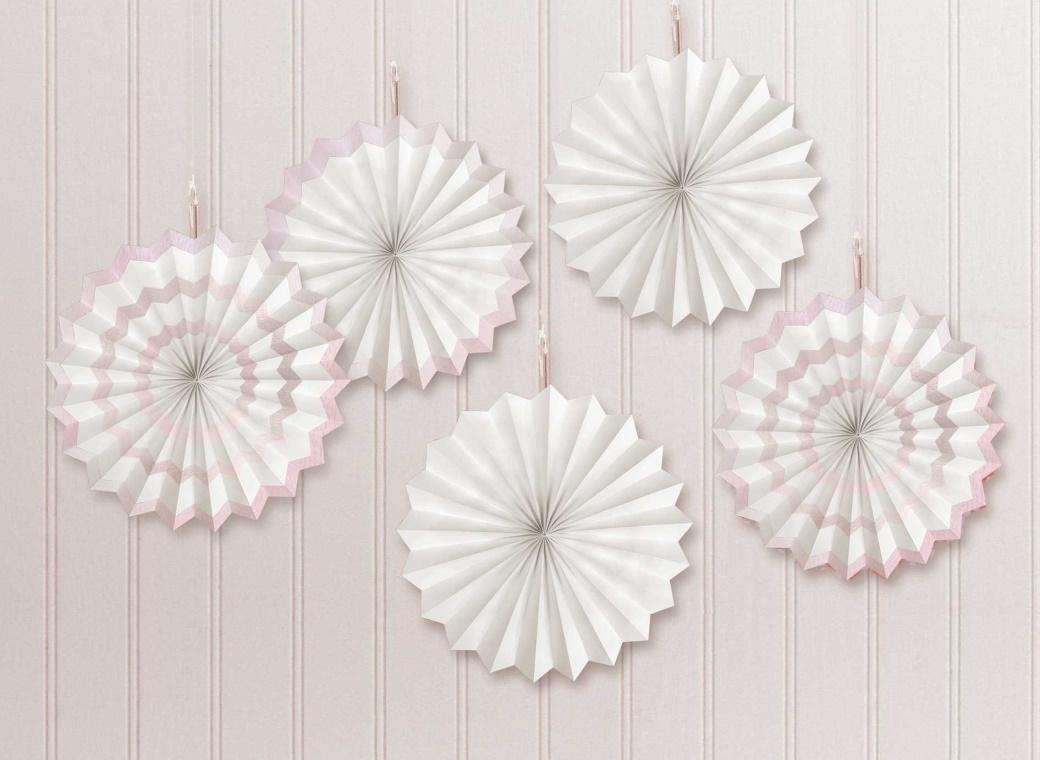 White & Pink Mini Paper Fans 6pk