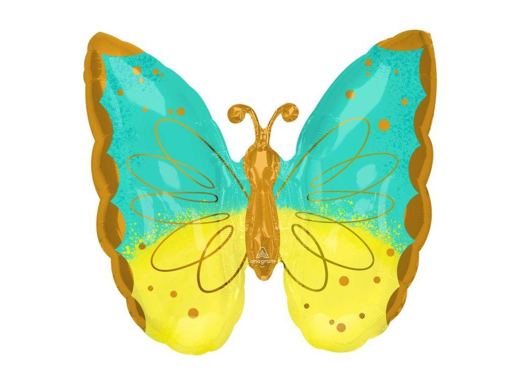 Mint & Yellow Butterfly Supershape Balloon