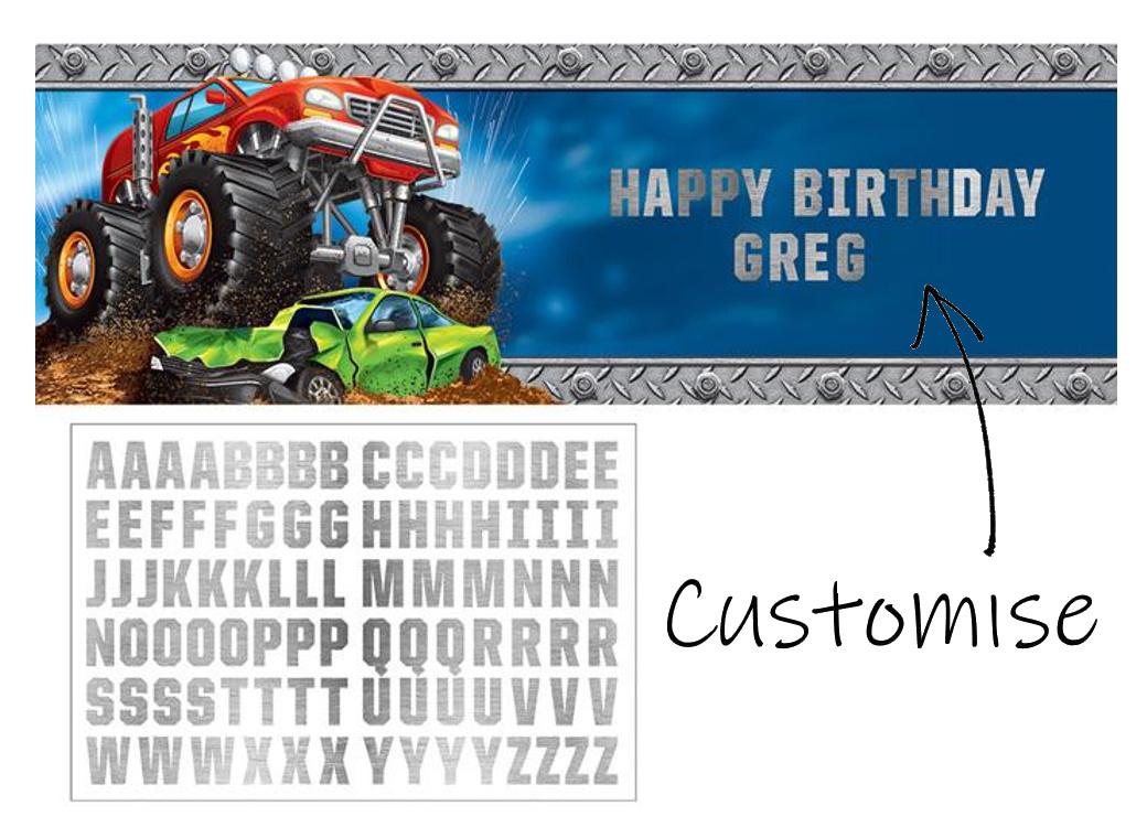 Monster Truck Customisable Party Banner