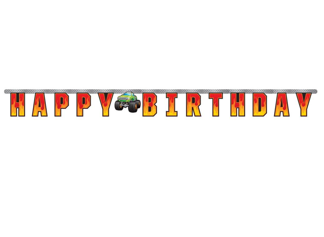 Monster Truck Happy Birthday Banner