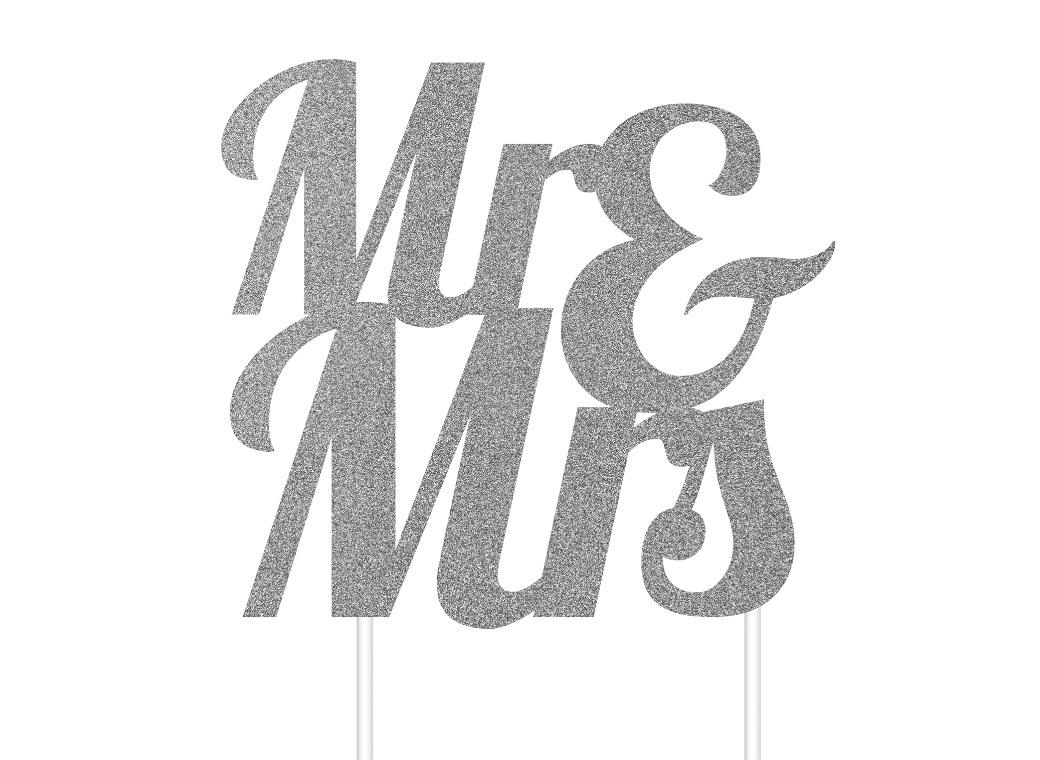 Mr & Mrs Silver Glitter Cake Topper