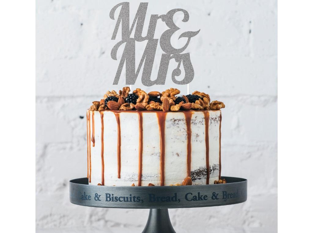 Mr & Mrs Silver Glitter Cake Topper