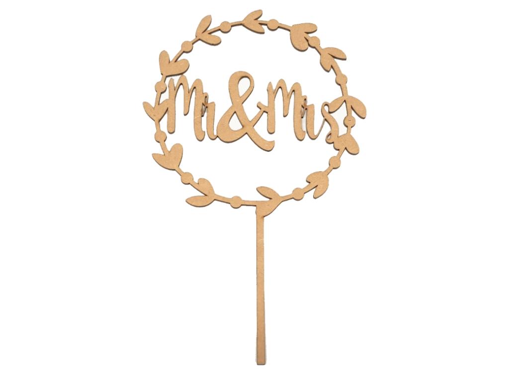 Mr & Mrs Wreath Cake Topper - Wooden