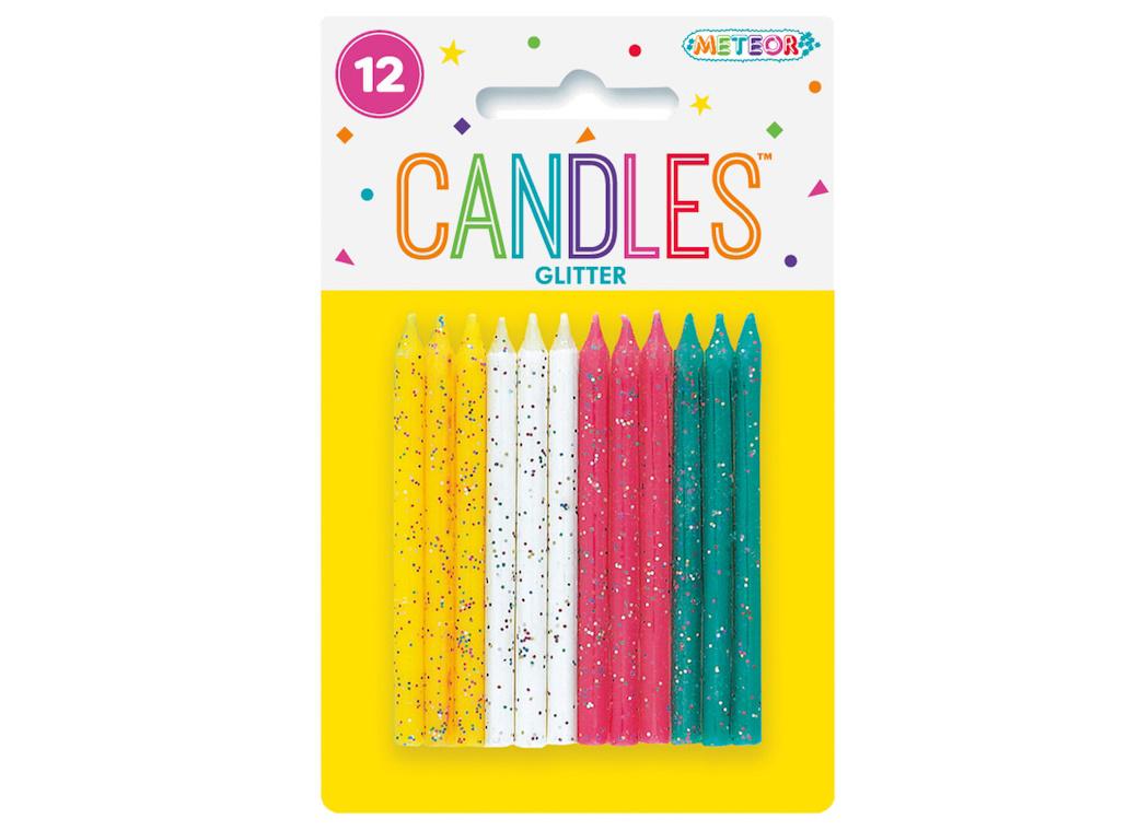 Glitter Candles 12pk - Multi