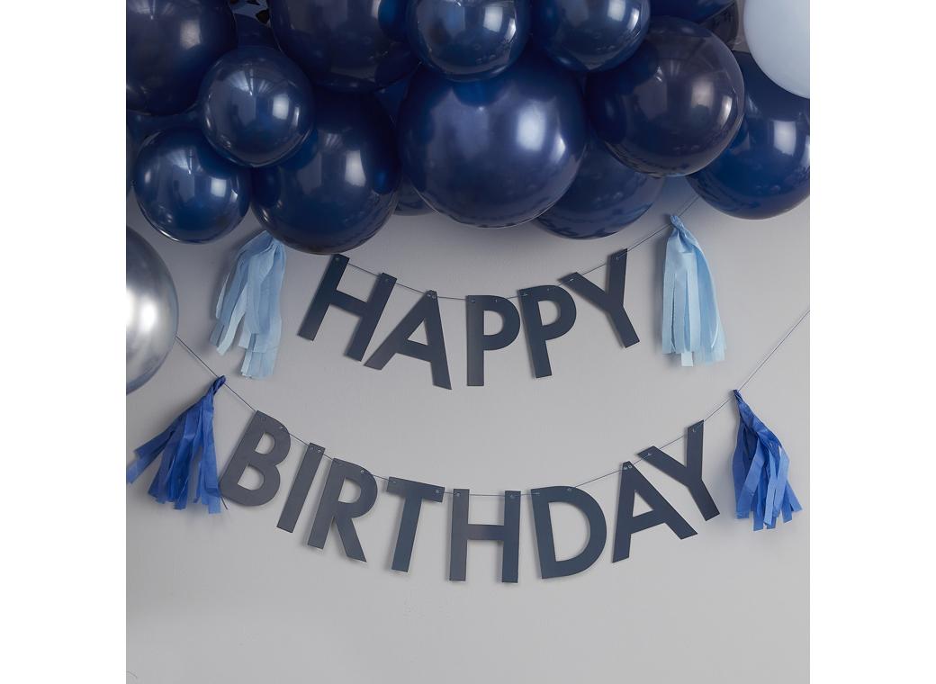 Navy Blue Happy Birthday Bunting with Tassels