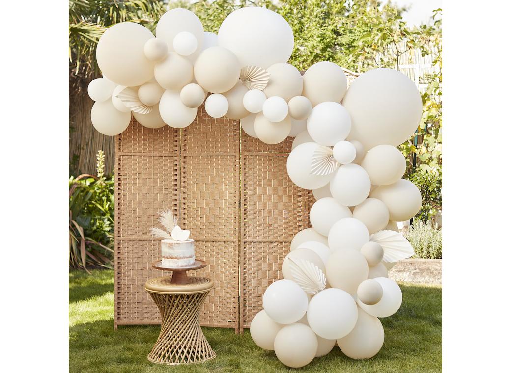 Nude & White Balloon Arch with Fans