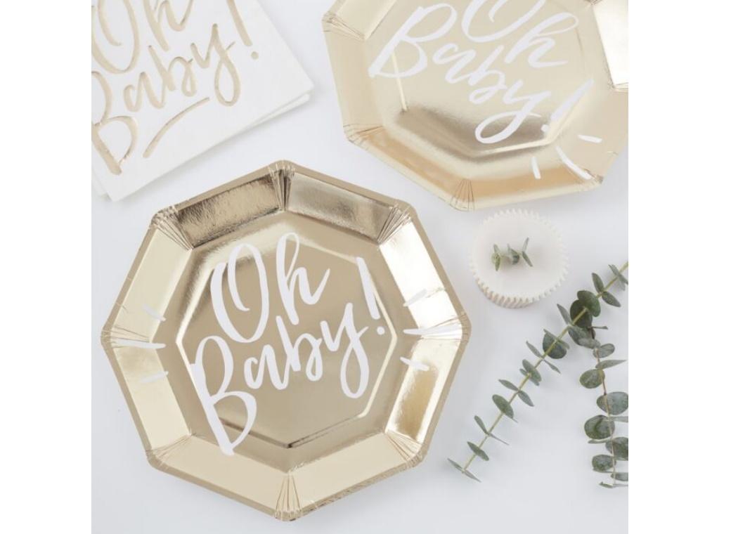 Oh Baby Gold Dinner Plates 8pk