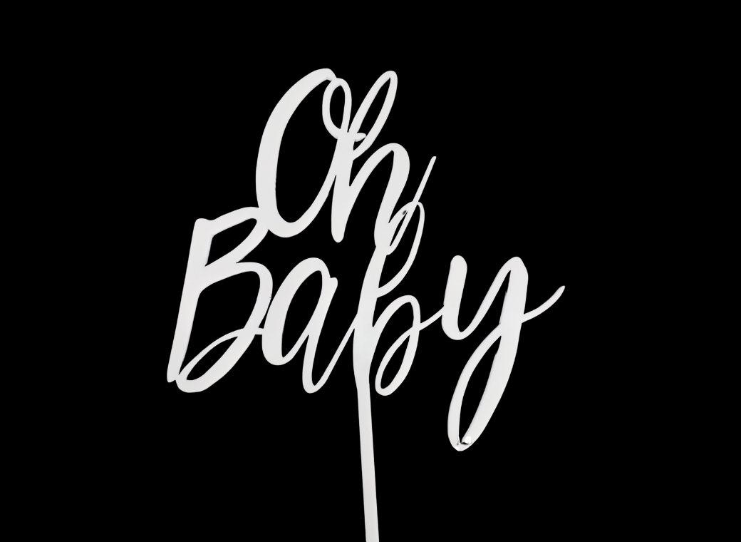 Script Oh Baby Cake Topper - White