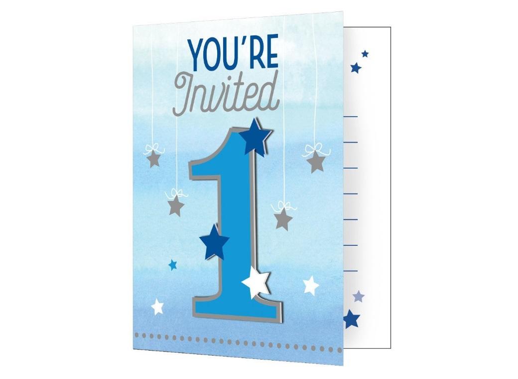 One Little Star Boy 1st Birthday Invitations 8pk