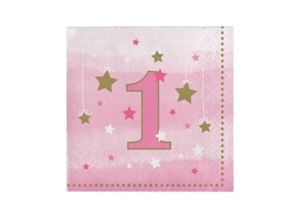 One Little Star Girl 1st Birthday Beverage Napkins