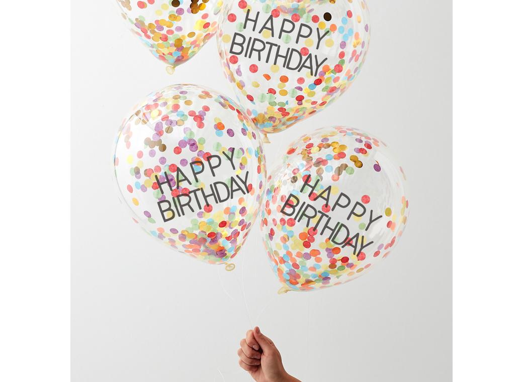 Rainbow Happy Birthday Confetti Balloons