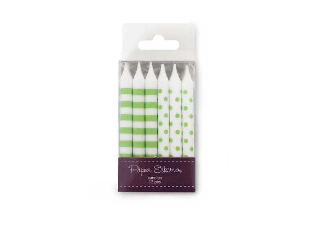 Spots & Stripes Candles 12pk - Apple Green