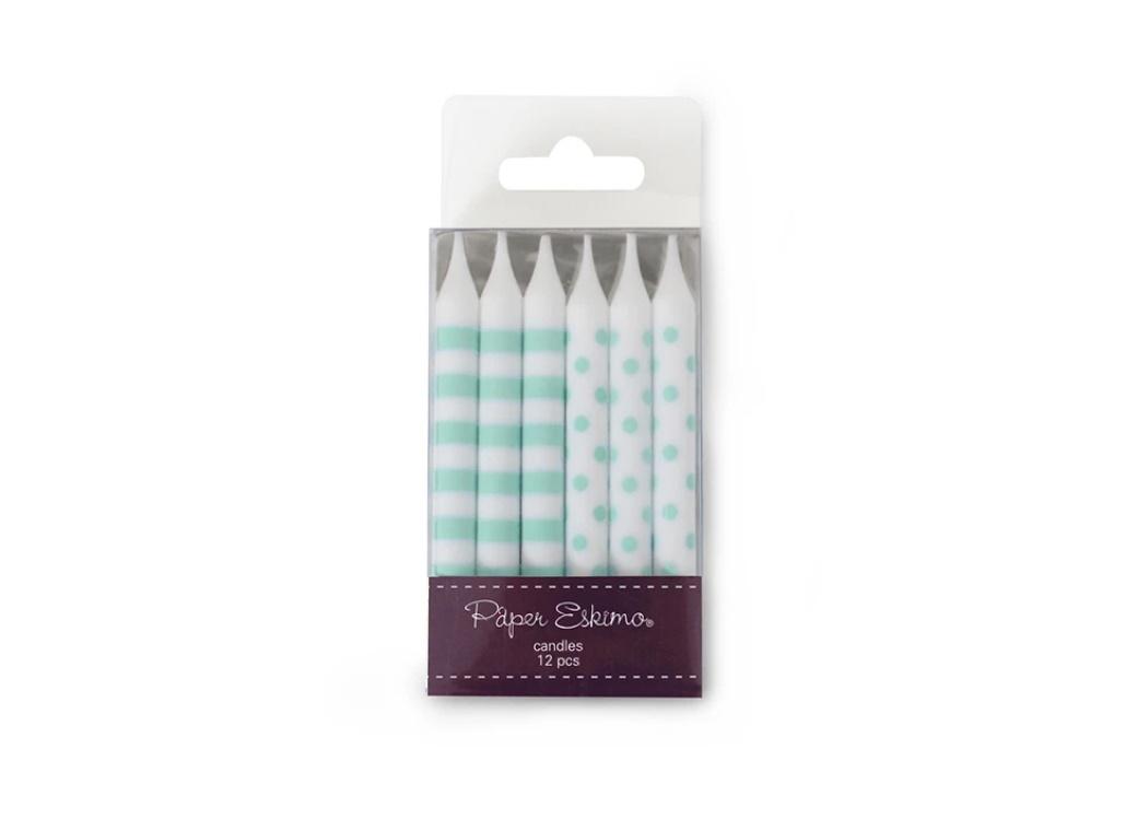 Spots & Stripes Candles 12pk - Mint