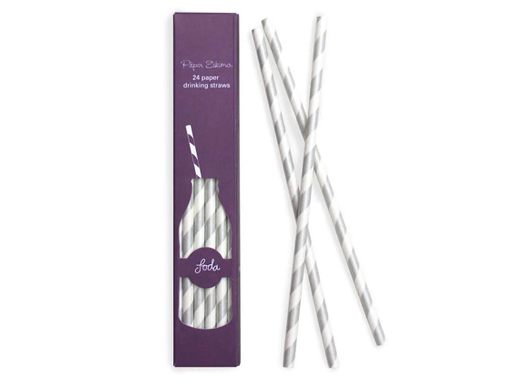 Paper Straws Silver Stripes 24pk