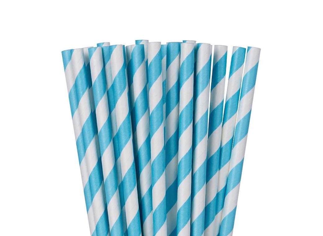 Paper Straws Caribbean Blue Stripe 24pk