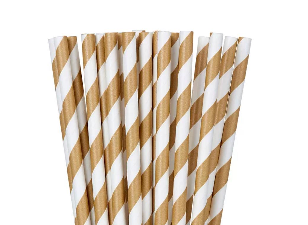 Paper Straws Gold Stripes 24pk