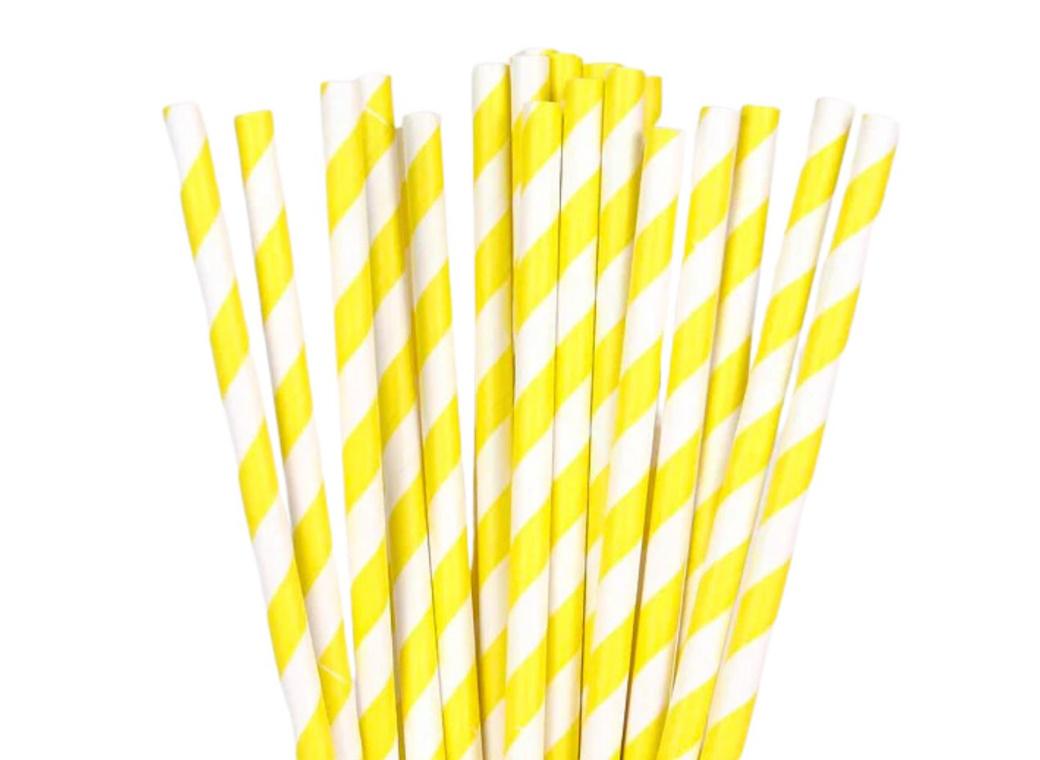 Paper Straws Yellow Stripe 24pk