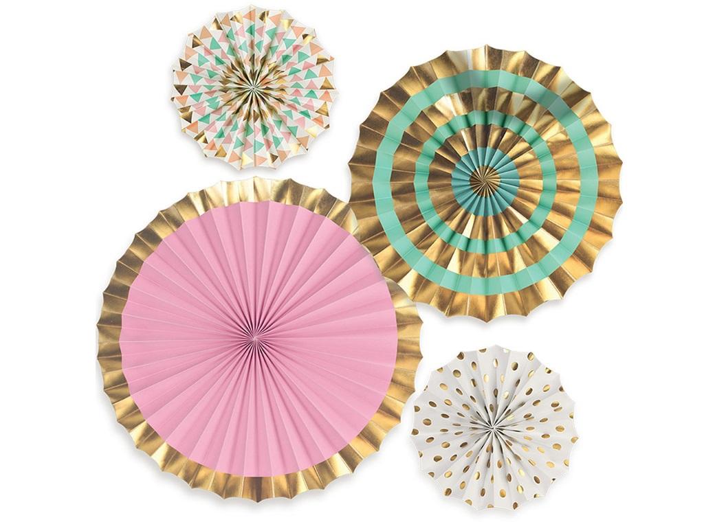 Pastel & Gold Paper Fans - Set of 4