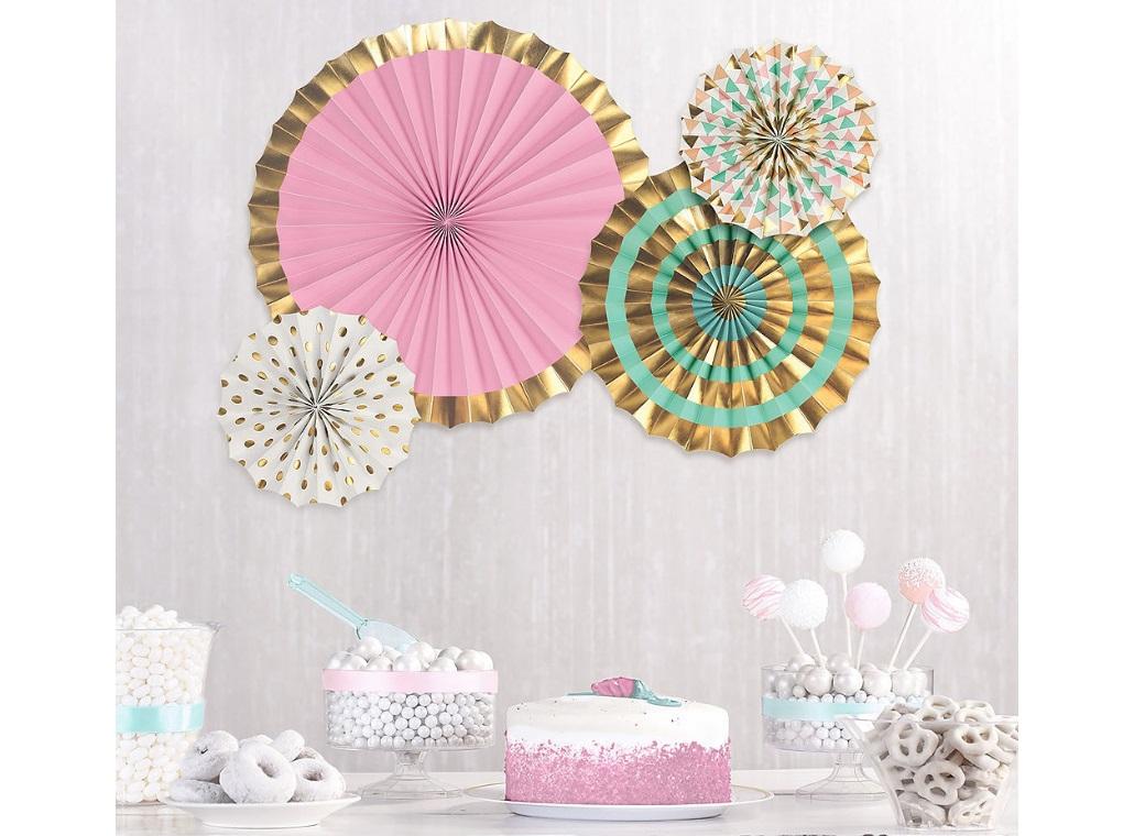 Pastel & Gold Paper Fans - Set of 4