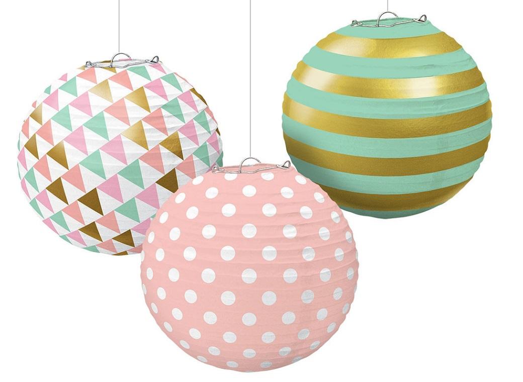 Pastel & Gold Paper Lanterns 3pk