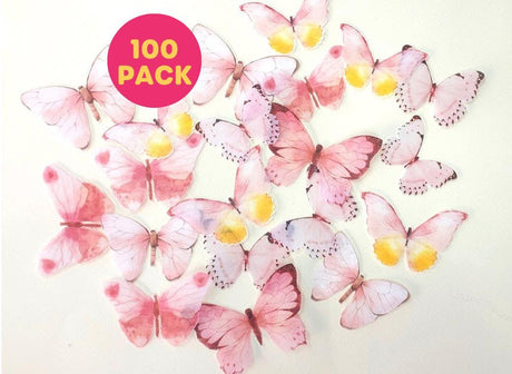 Pink Butterflies Edible Wafer Toppers - Bulk 100pk